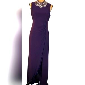 Vince Camuto Plum Embellished Jewel Rhinestones Neckline Formal Dress